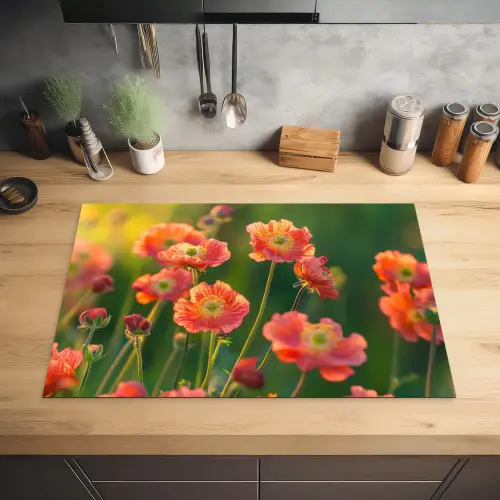 Bloemenveld - Zonnestralen - Oranje Inductie beschermer vinyl 3mm klein -sfeer5