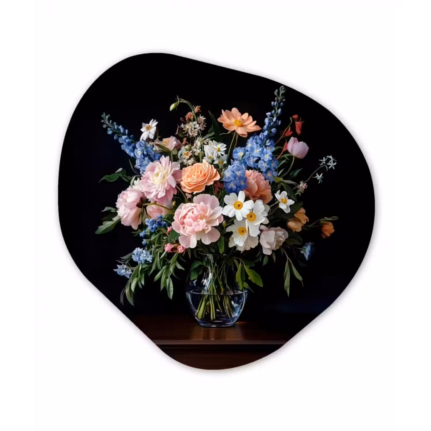 Glasbild Organische Form - Pastell - Blumen - Vase