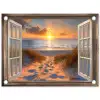 Doorkijk - Strand - Duinen - Zonsondergang tuinposter los doek klein -3d