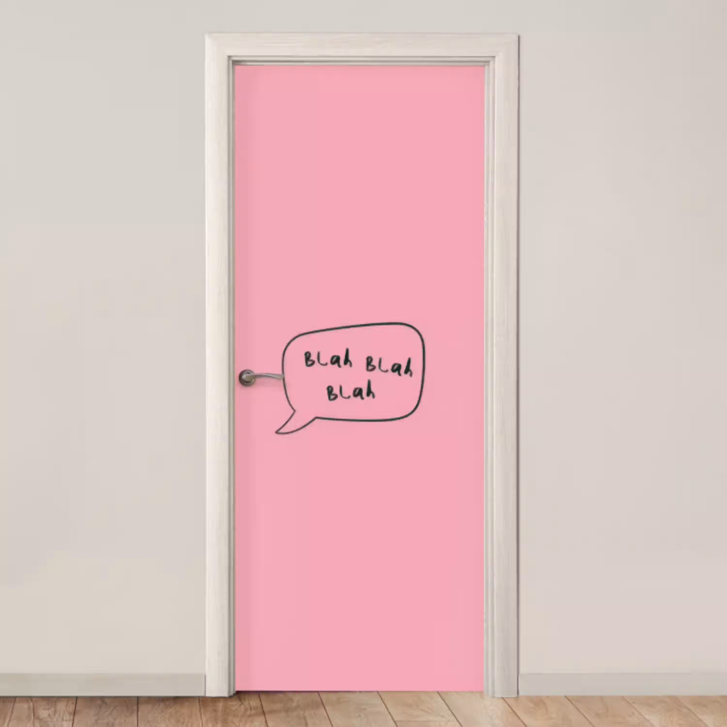 Tekstwolkje - BLAH BLAH BLAH - Roze deurposter klein -3d_beige