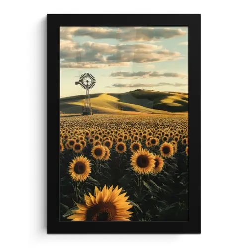Zonnebloem - Veld - Windmolen fotolijst zwart zonder passe partout klein -3d