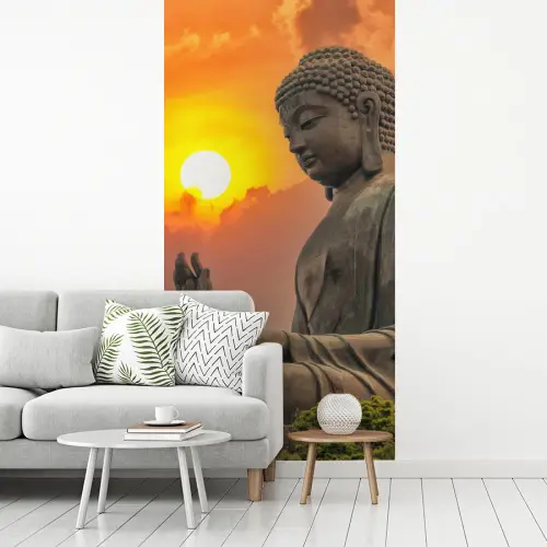 Buddha - Zonsondergang - Boeddha beelden - Planten fotobehang vinyl groot -woonkamer