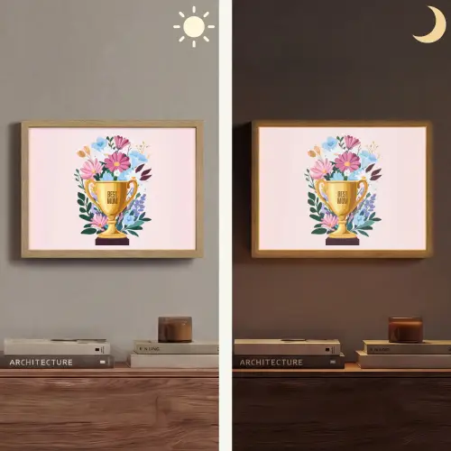 Trofee - Best Mom - Bloemen - Kleurrijk Light Box met batterij (Wandlamp) middel -sfeer3
