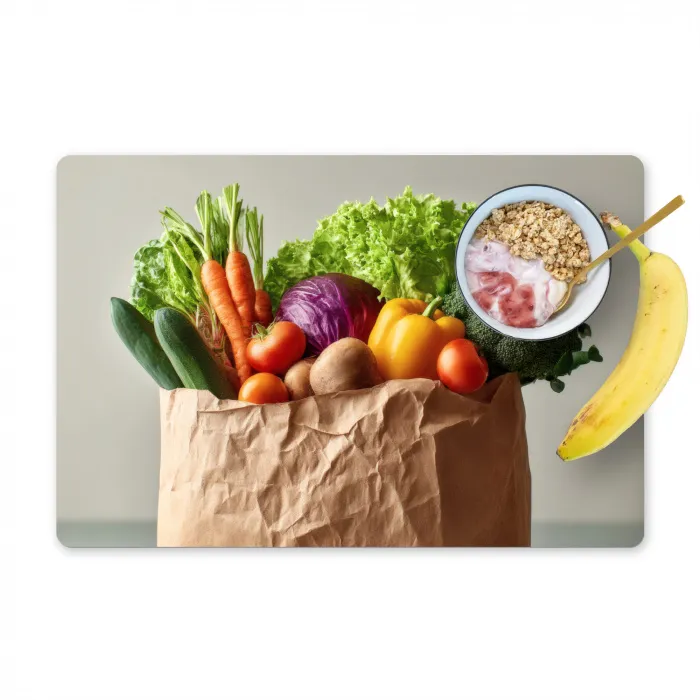 Papieren - Boodschappen - Groente - Kleurrijk Placemat vinyl groot -zzzproduct_Kitchenyeah-website