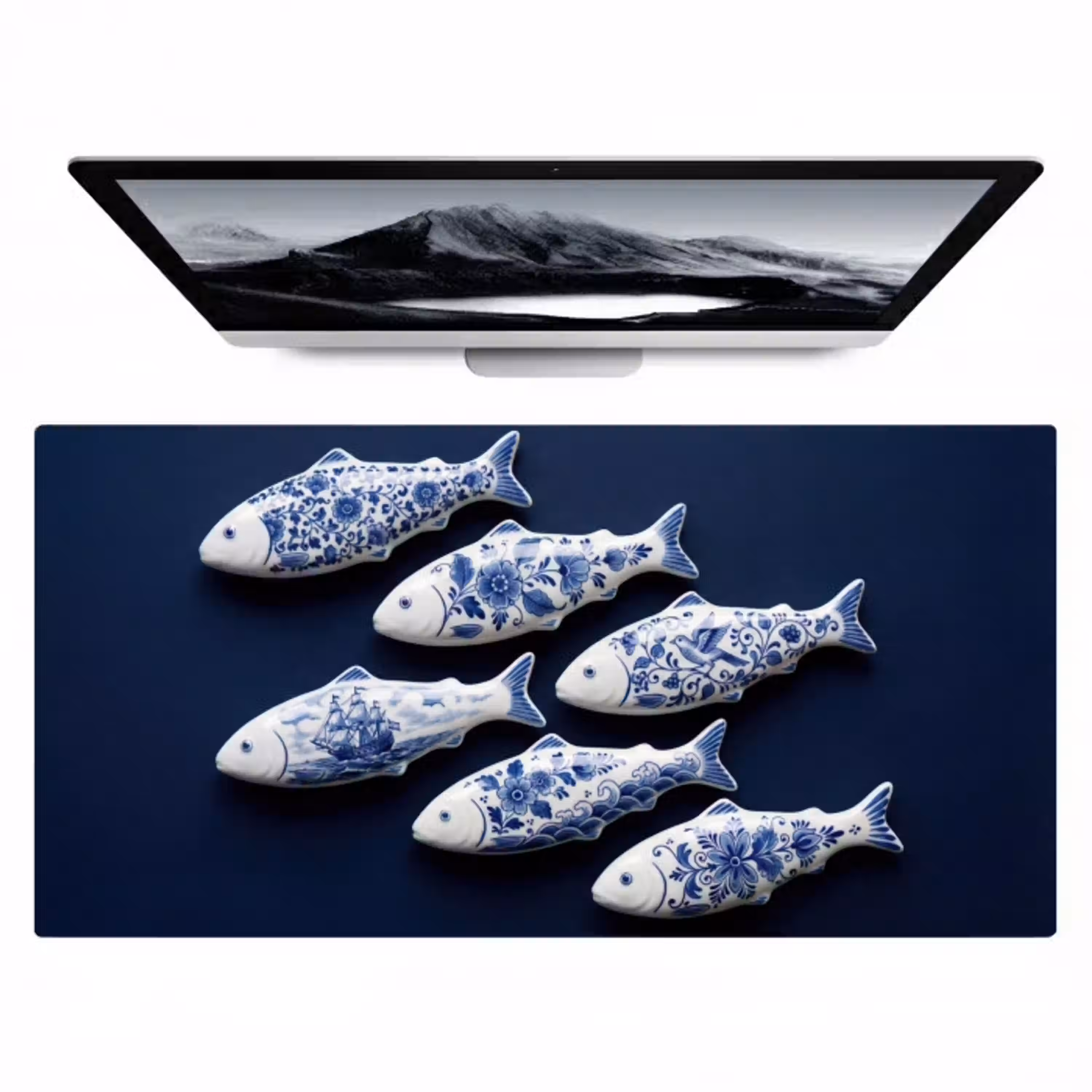 Vissen - Delfts - Blauw - Keramiek Muismat XXL klein -zzz3d