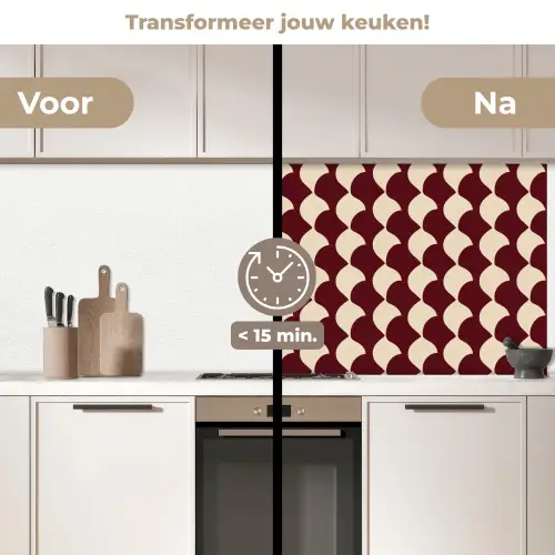 Rood - Tegelpatroon - Crème keuken achterwand 2 middel 871 -voor-na2_NL