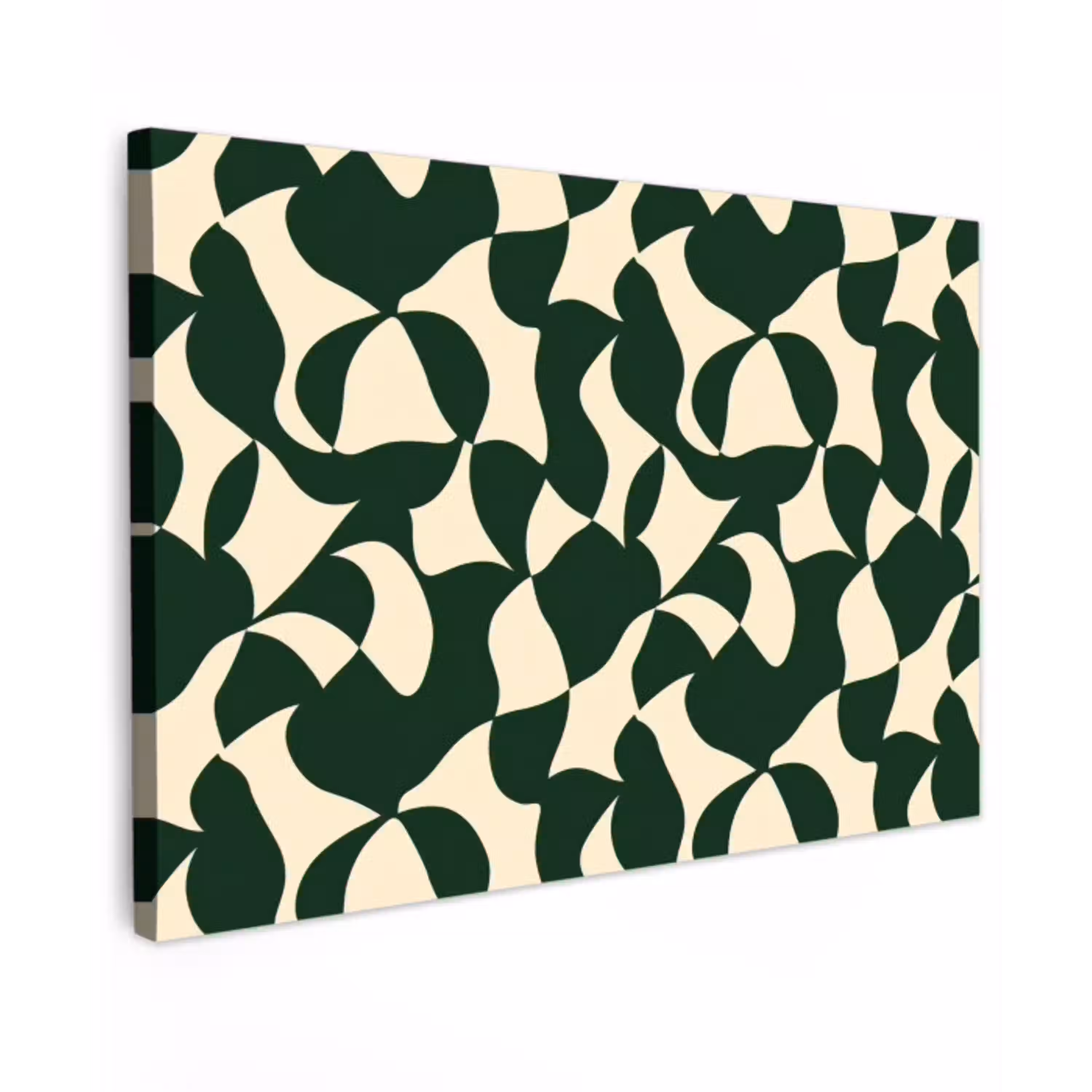 Groen - Organische vlakken - Crème Tuinposter op houten frame 2 cm dik klein 845 -3d