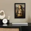 Mona Lisa - Kat - Leonardo da Vinci - Vintage - Kunstwerk - Oude meesters - Schilderij fotolijst zwart zonder passe partout klein -sfeer1