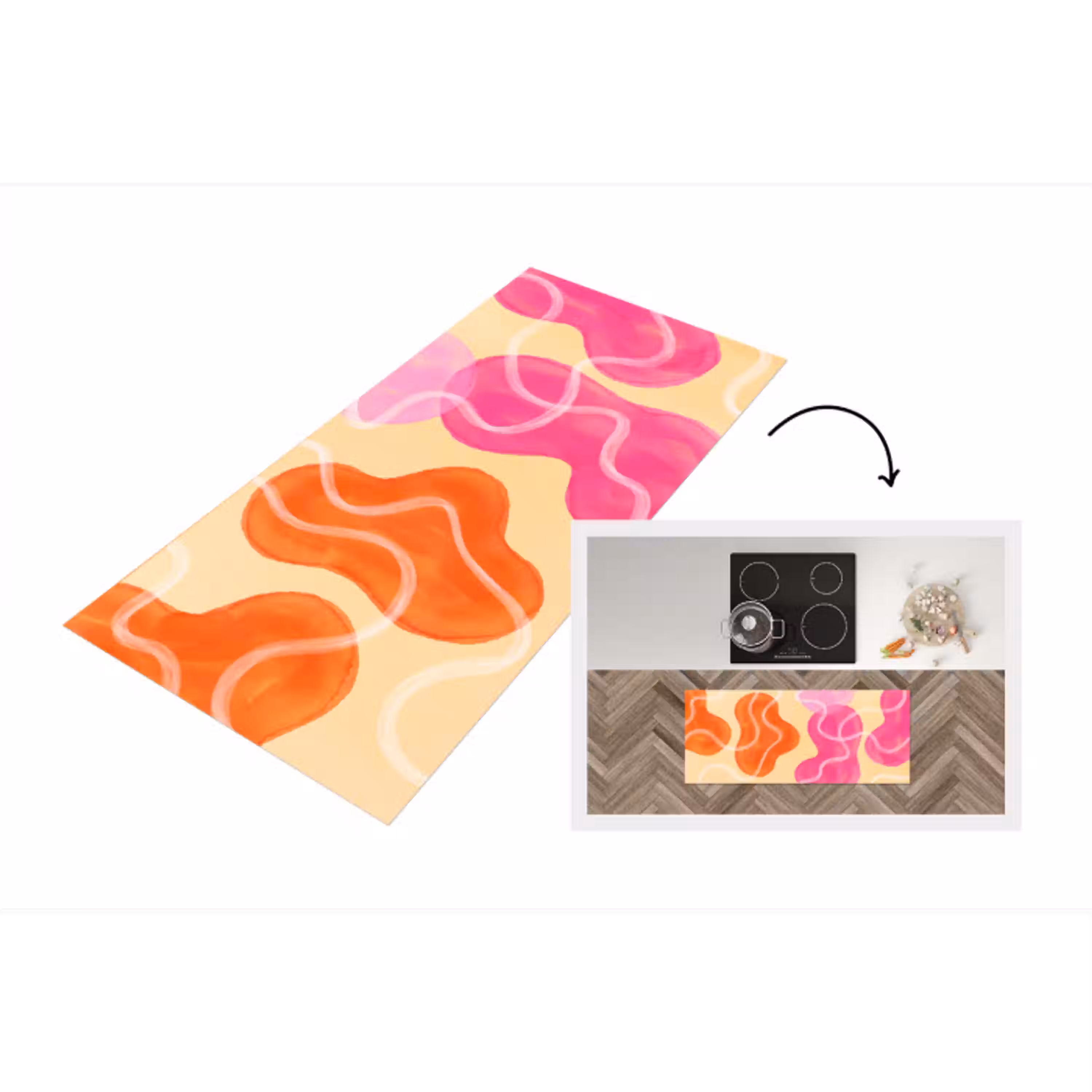 Abstract - Aquarel - Organisch - Oranje - Roze Keukenloper - keukenmat middel -3d