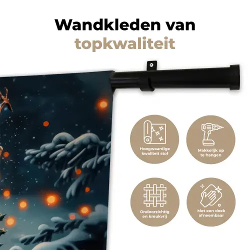 Hert - Kerst - Winter - Sneeuw - Kerstkrans Wandkleed katoen klein -sfeer2