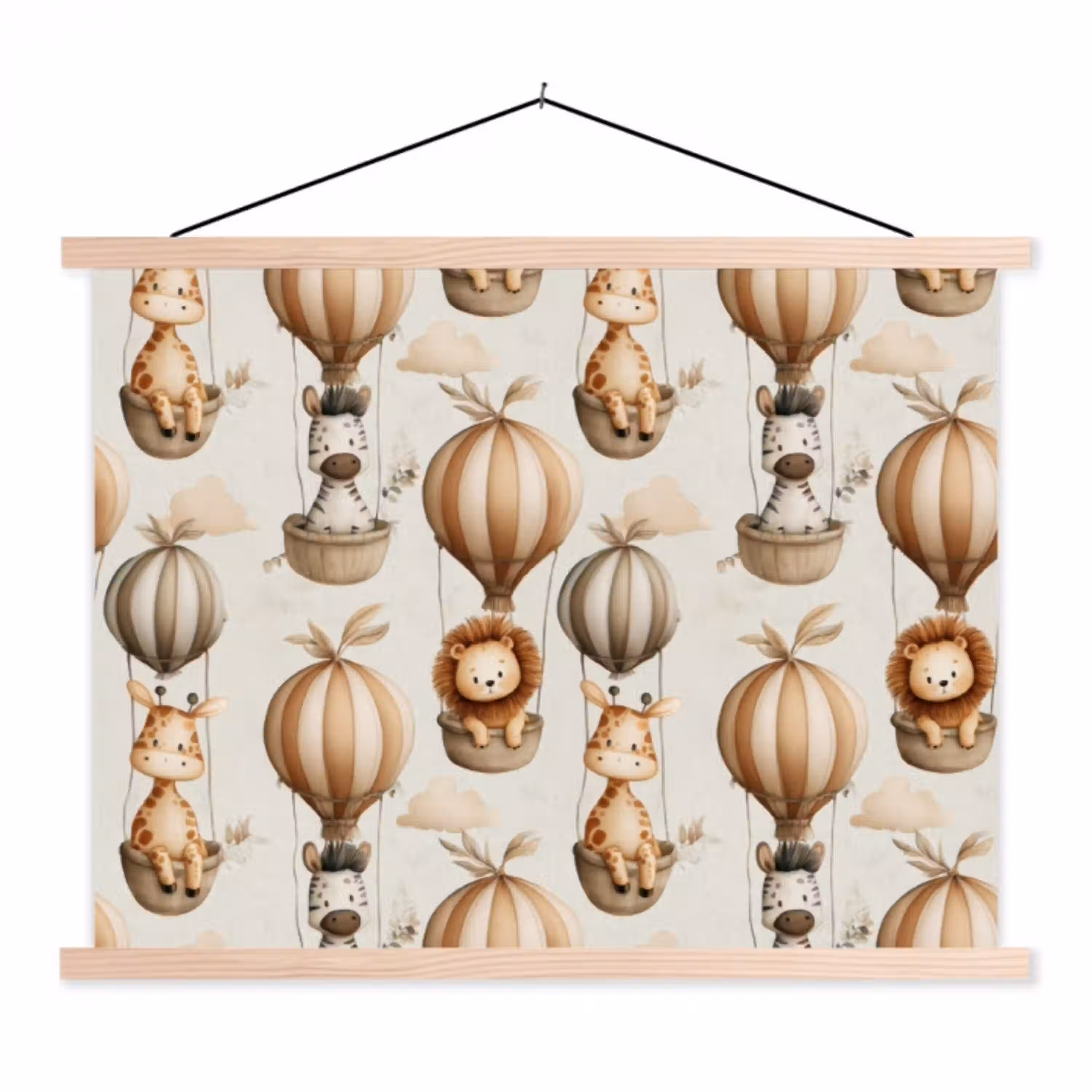 Safari - Luchtballonen - Taupe textielposter latten blank klein 122 -3d