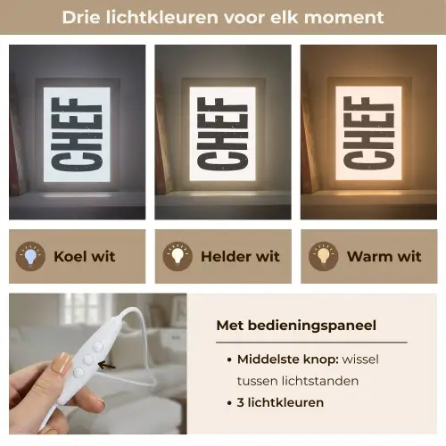 Chef - Japandi - Decoratie - Vintage Light Box met kabel (Tafellamp) klein -USP_lichtkleurNL