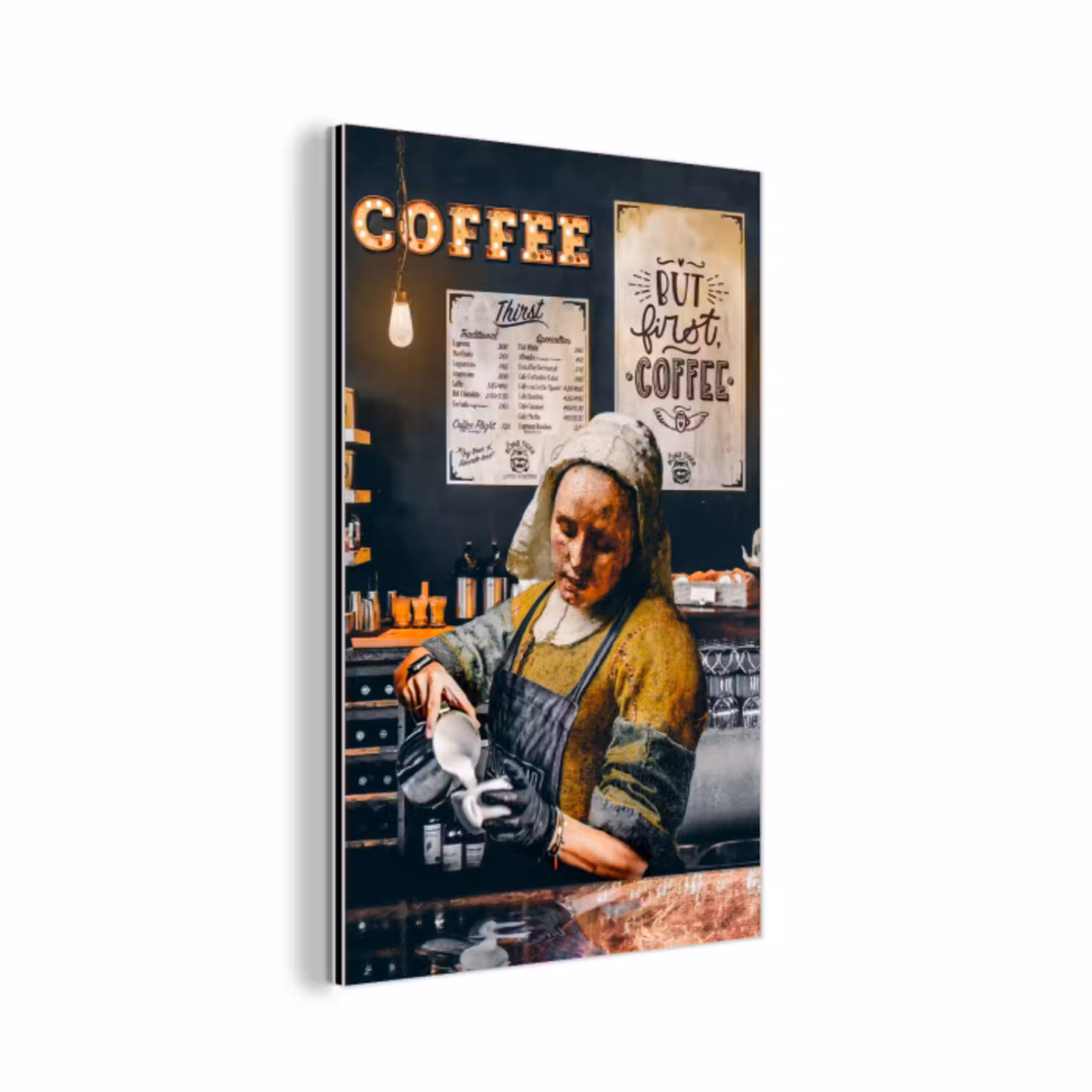 Melkmeisje - Barista - Koffie - Vintage - Kunst - Abstract - Schilderij - Oude meesters aluminium wit klein -3d