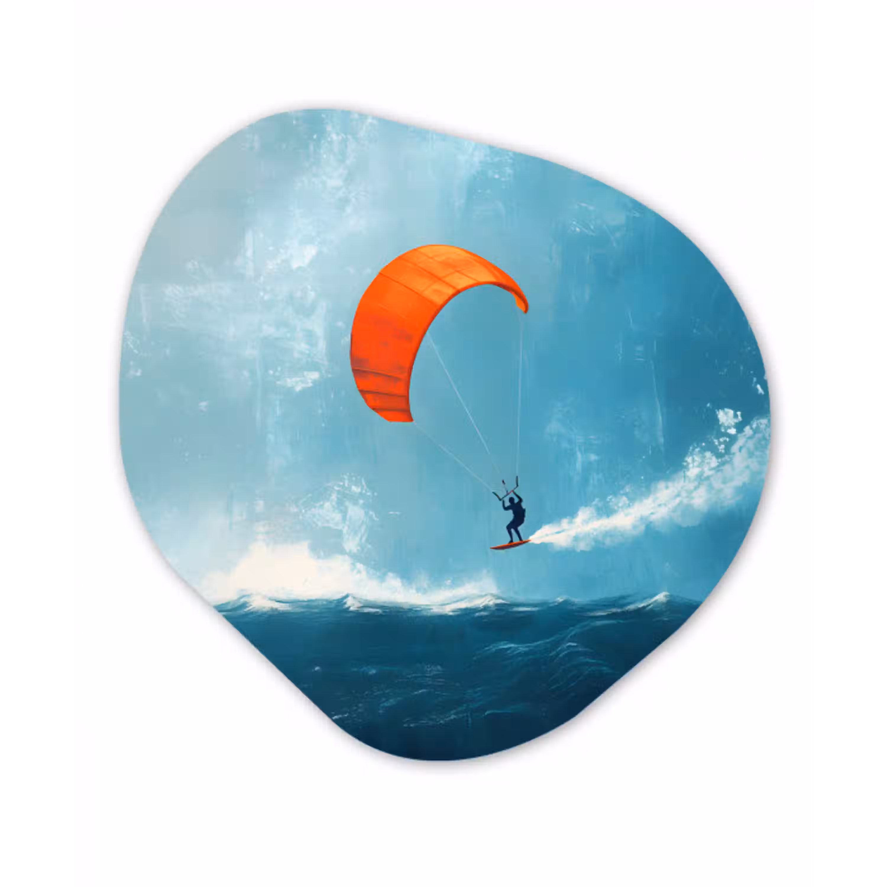 Kitesurfer - Oranje - Zee - Lucht Wandcirkel Organisch Forex 3mm klein -3d