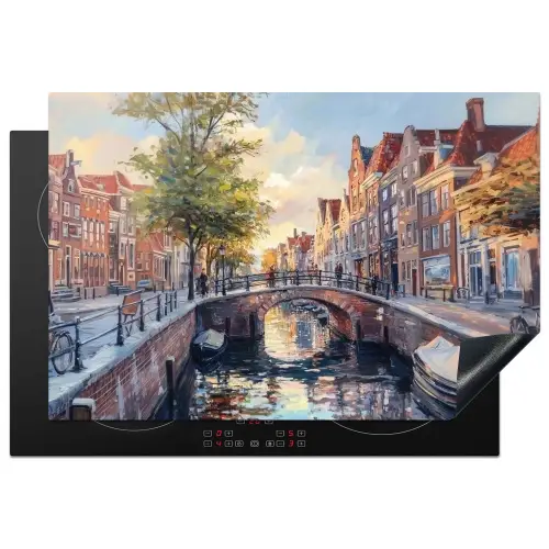 Brug - Stad - Huizen - Boot Inductie beschermer vinyl 3mm klein -3d
