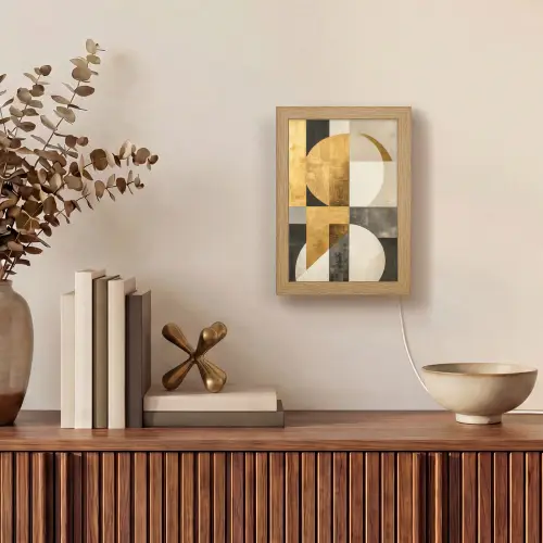 Abstract - Goud - Grijs - Vormen - Geometrisch Light Box met kabel (Tafellamp) klein -sfeer2