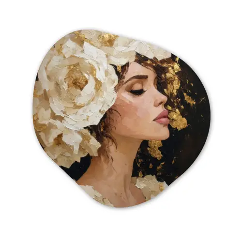 Abstract - Vrouw - Bloemen - Wit Wandcirkel Organisch Forex 3mm klein -3d