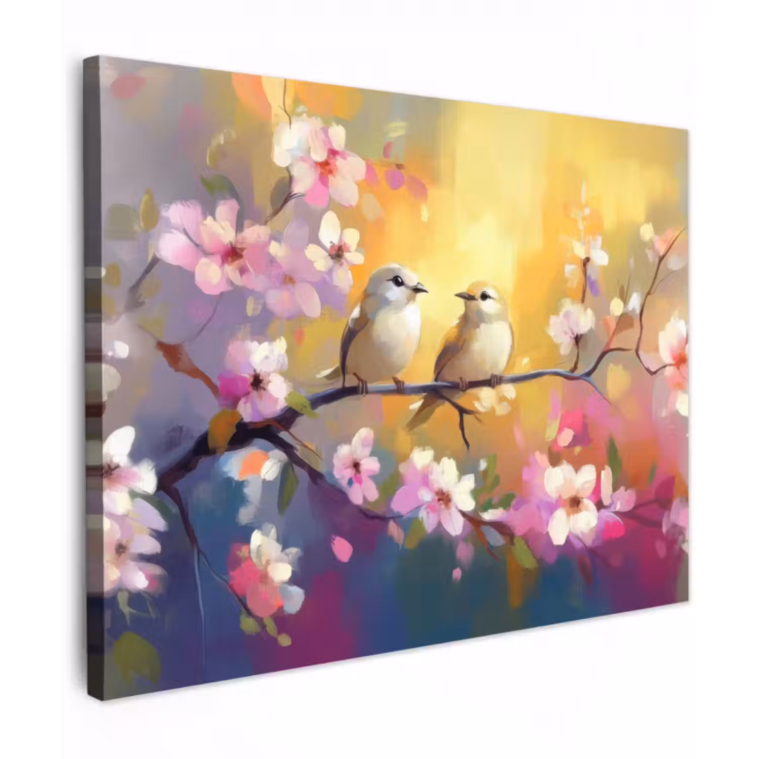 Leinwandbild - Vögel - Blumen - Rosa