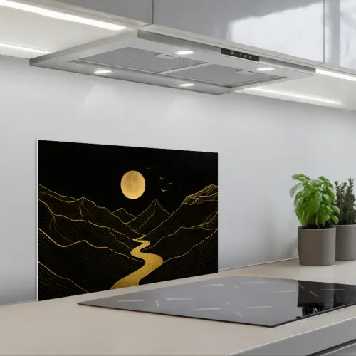 Rivier - Goud - Maan - Vogels keuken achterwand spatscherm klein -3d_schuin
