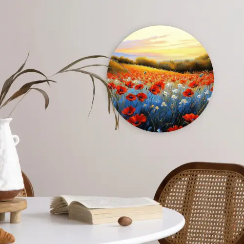 Klaproos - Bloemenveld - Kleurrijk Wandcirkel kunststof plaat 5mm dik klein -sfeer4