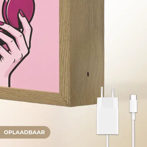 Vintage - Vrouw - Roze Light Box met batterij (Wandlamp) middel -USP_websiteoplaadbaarNL