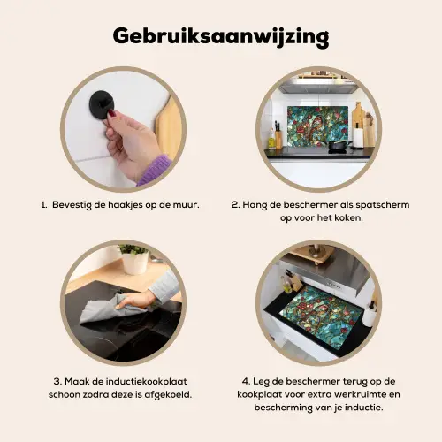 Vogel - Tak - Rozen - Mozaïek Inductie beschemer met haakjes klein -ky-gebruik-nl