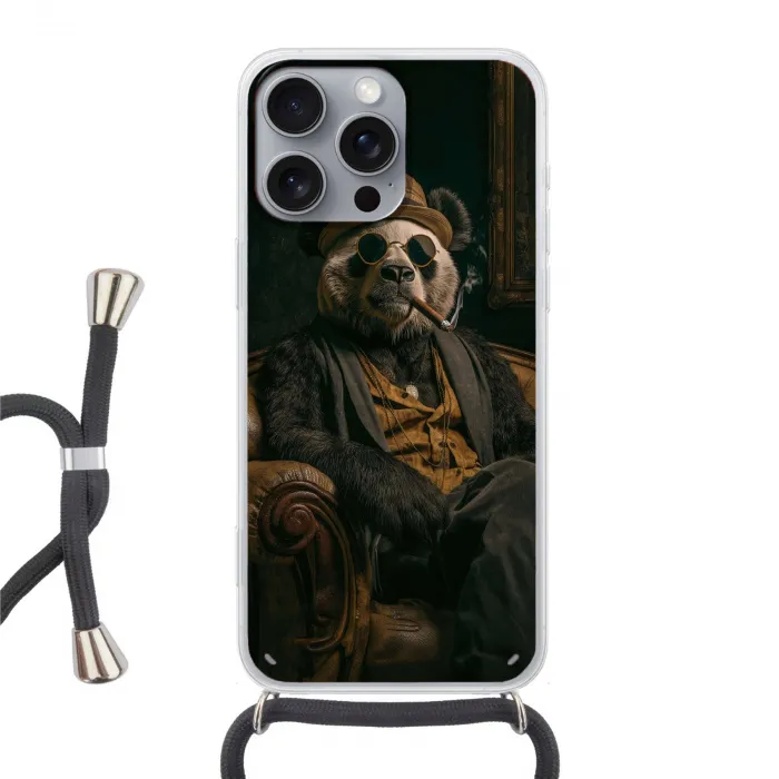 Panda - Hoed - Bril - Pak Hoesje iPhone 16 Pro Max met koord klein -3d