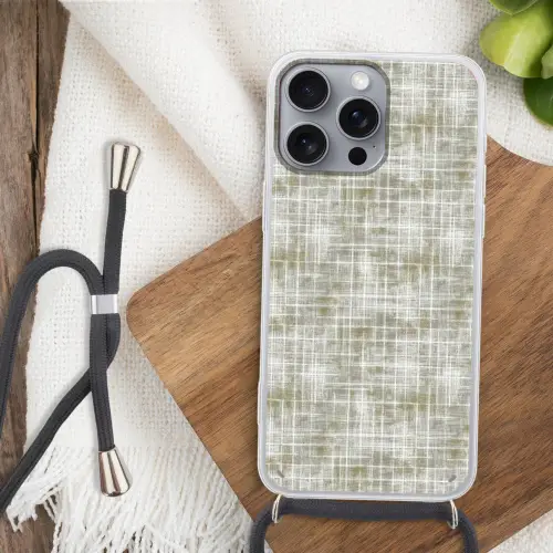 Linnen - Patroon - Groen Hoesje iPhone 16 Pro Max met koord klein 804 -sfeer4