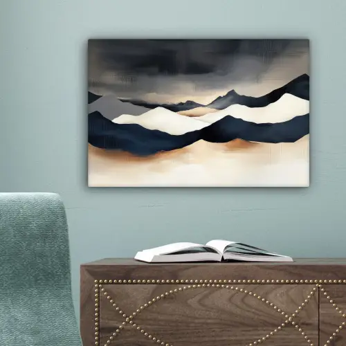 Bergen - Donkerblauw - Landschap canvas 2cm klein -sfeer4