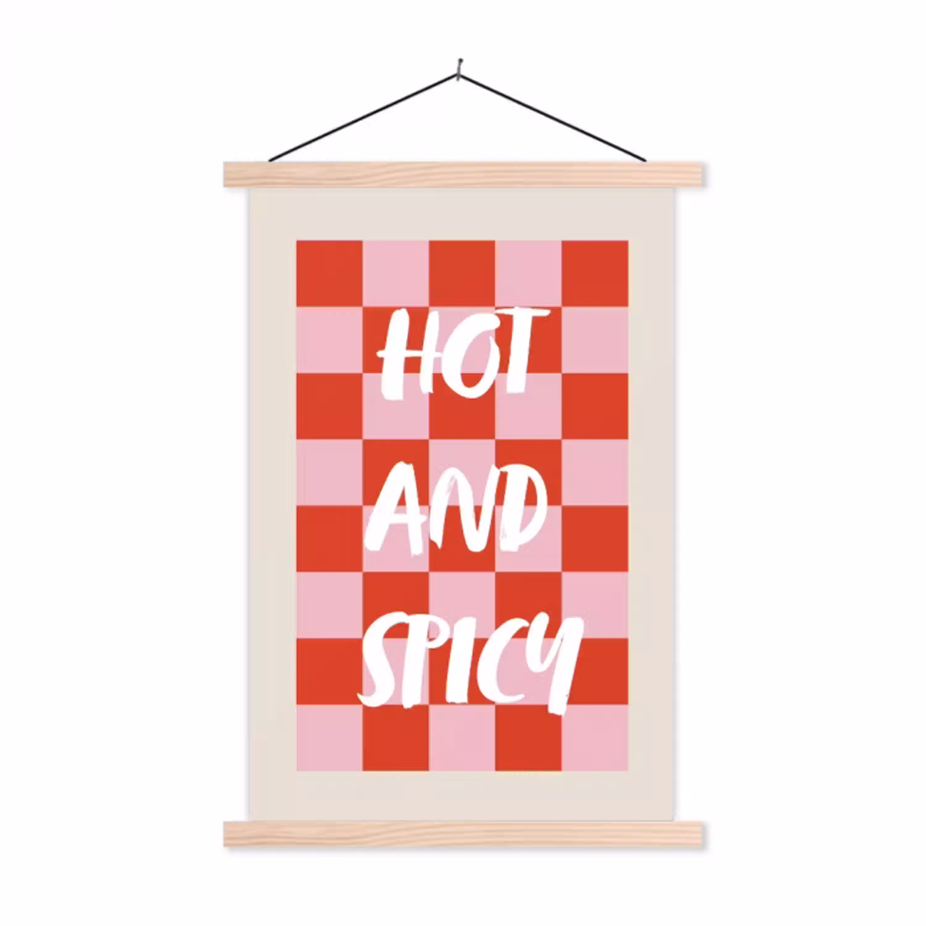 Hot - Spicy - Geruit - Rood textielposter latten blank klein -3d