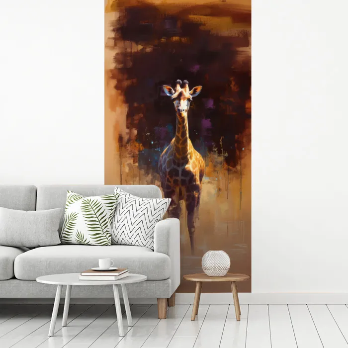 Giraf - Bruin - Abstract - Geschilderd fotobehang vinyl groot -woonkamer