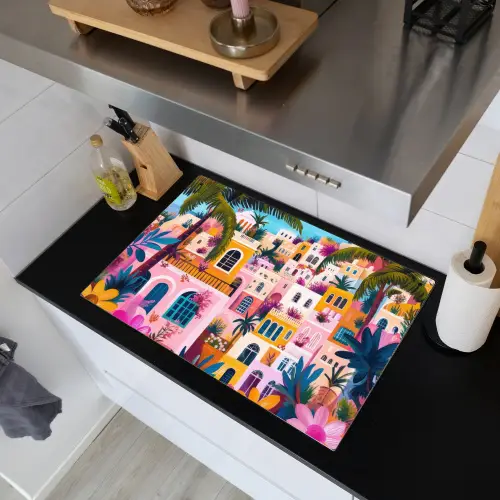 Kleurrijk - Roze - Oranje - Geel - Bloemen Inductie beschemer met haakjes klein -sfeer1