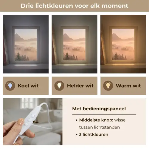 Zonlicht - Mist - Bergen - Bomen Light Box met kabel (Tafellamp) klein -USP_lichtkleurNL