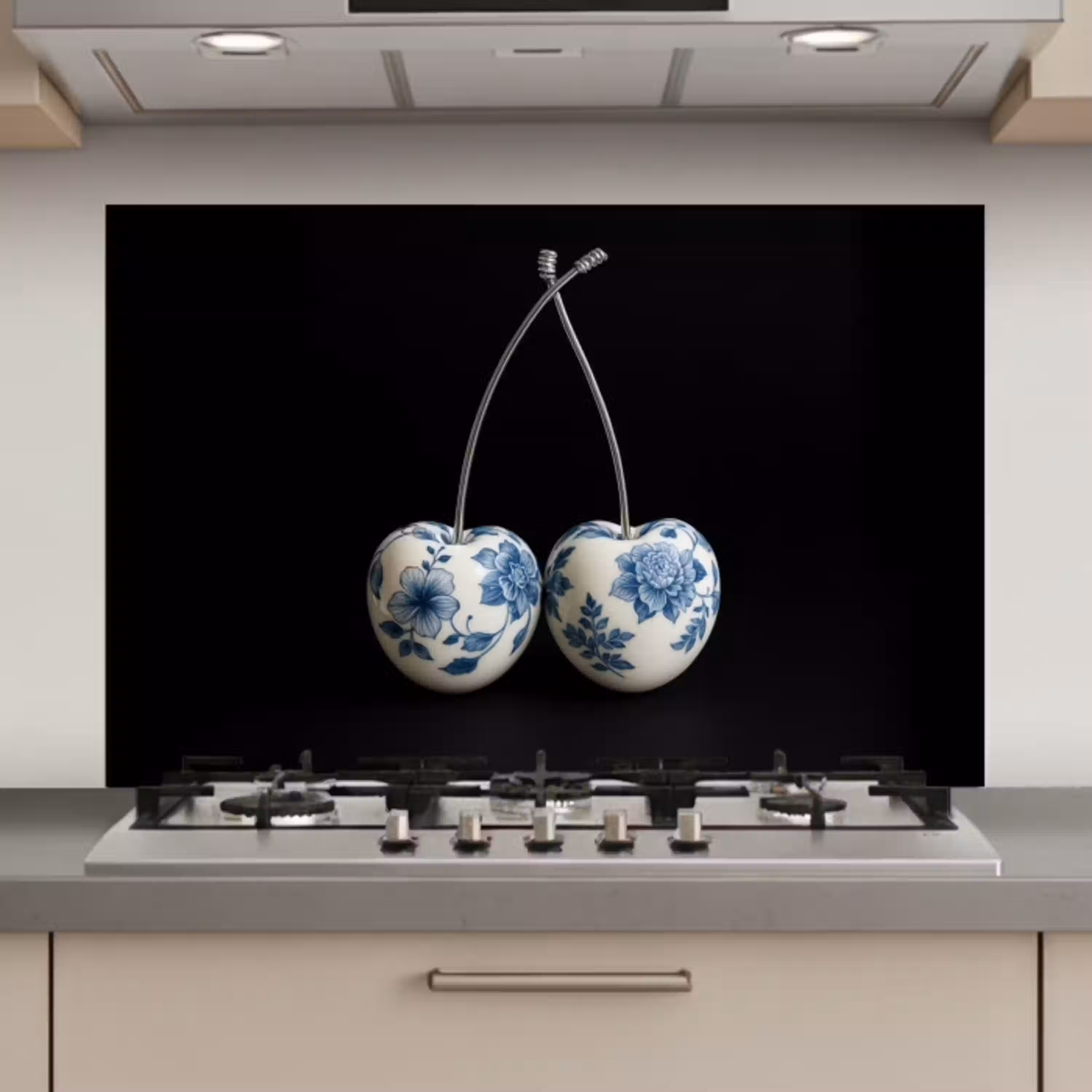 Kersen - Delfts blauw - Fruit keuken achterwand spatscherm klein -3d_website