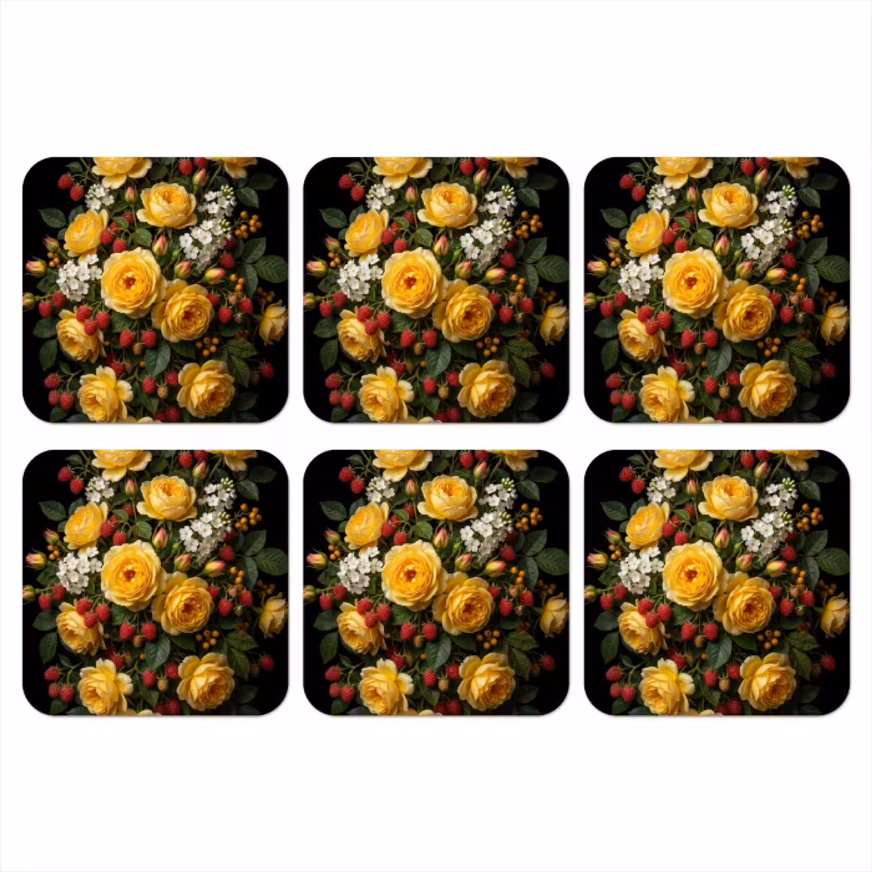 Bloemen - Boeket - Natuur - Klassiek - Geel onderzetter kurk middel -3d