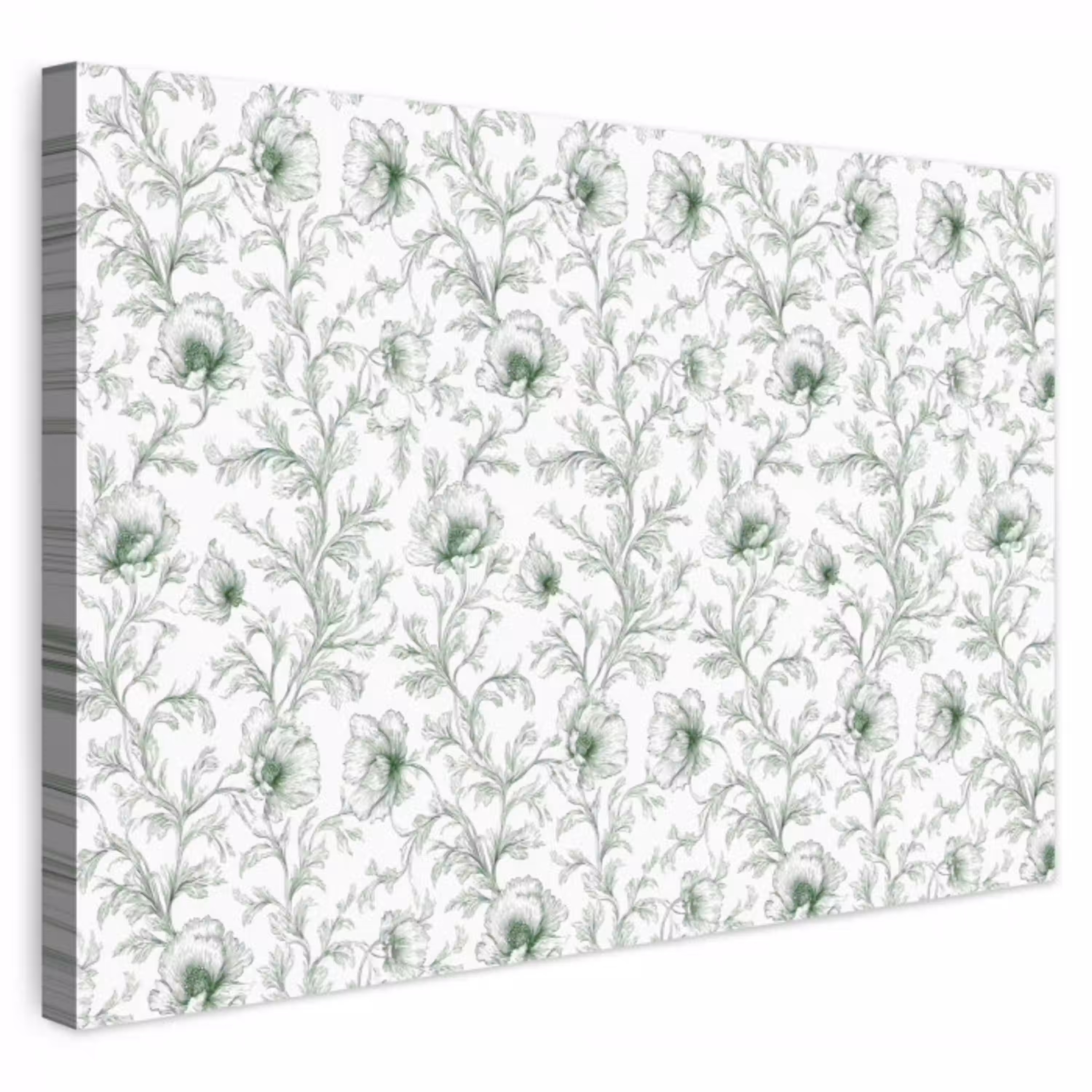 Bloemen - Getekend - Groen canvas 2cm klein 34 -3d