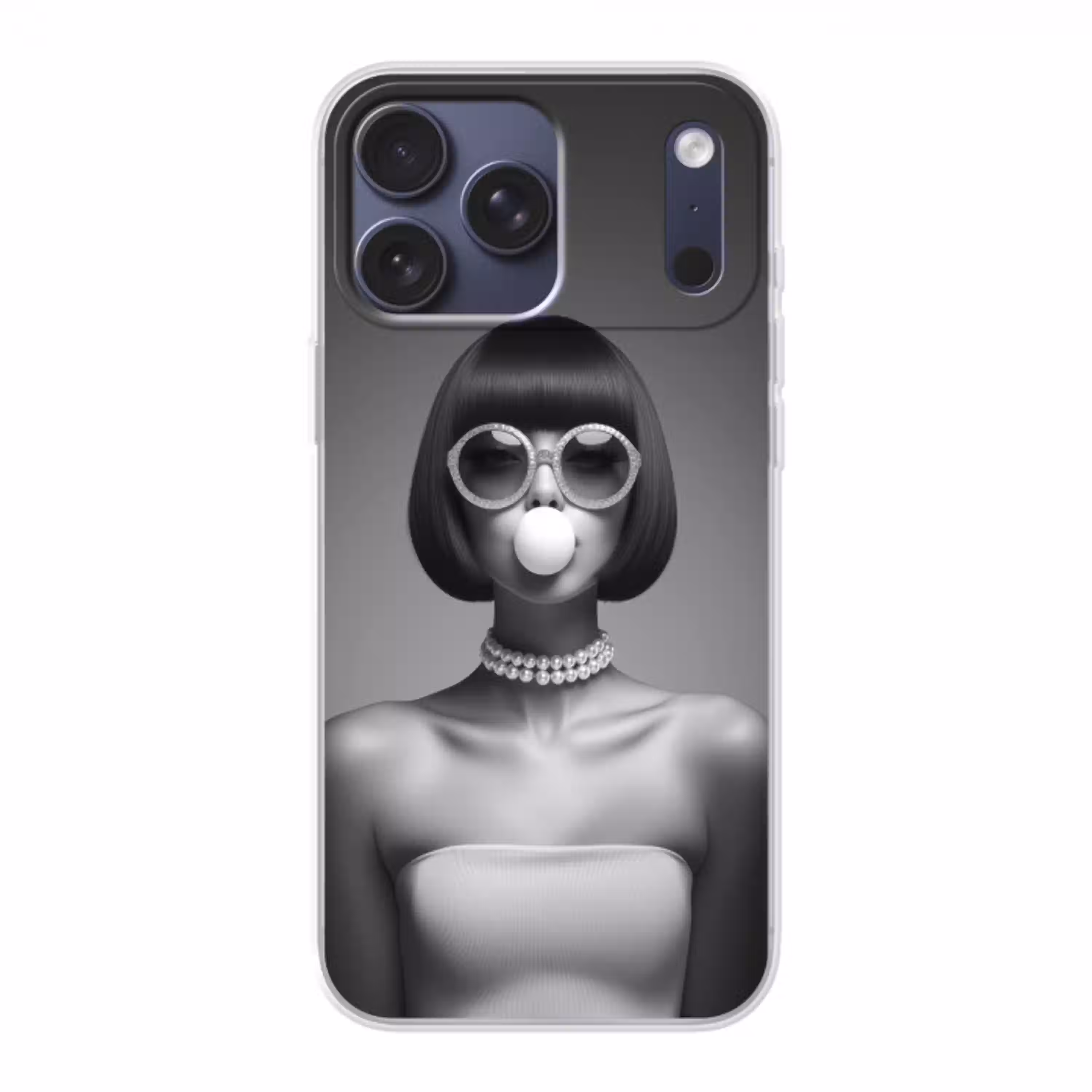Vrouw - Zwart Wit - Ketting - Zonnebril Telefoonhoesje iPhone 17 Pro Max klein -3d