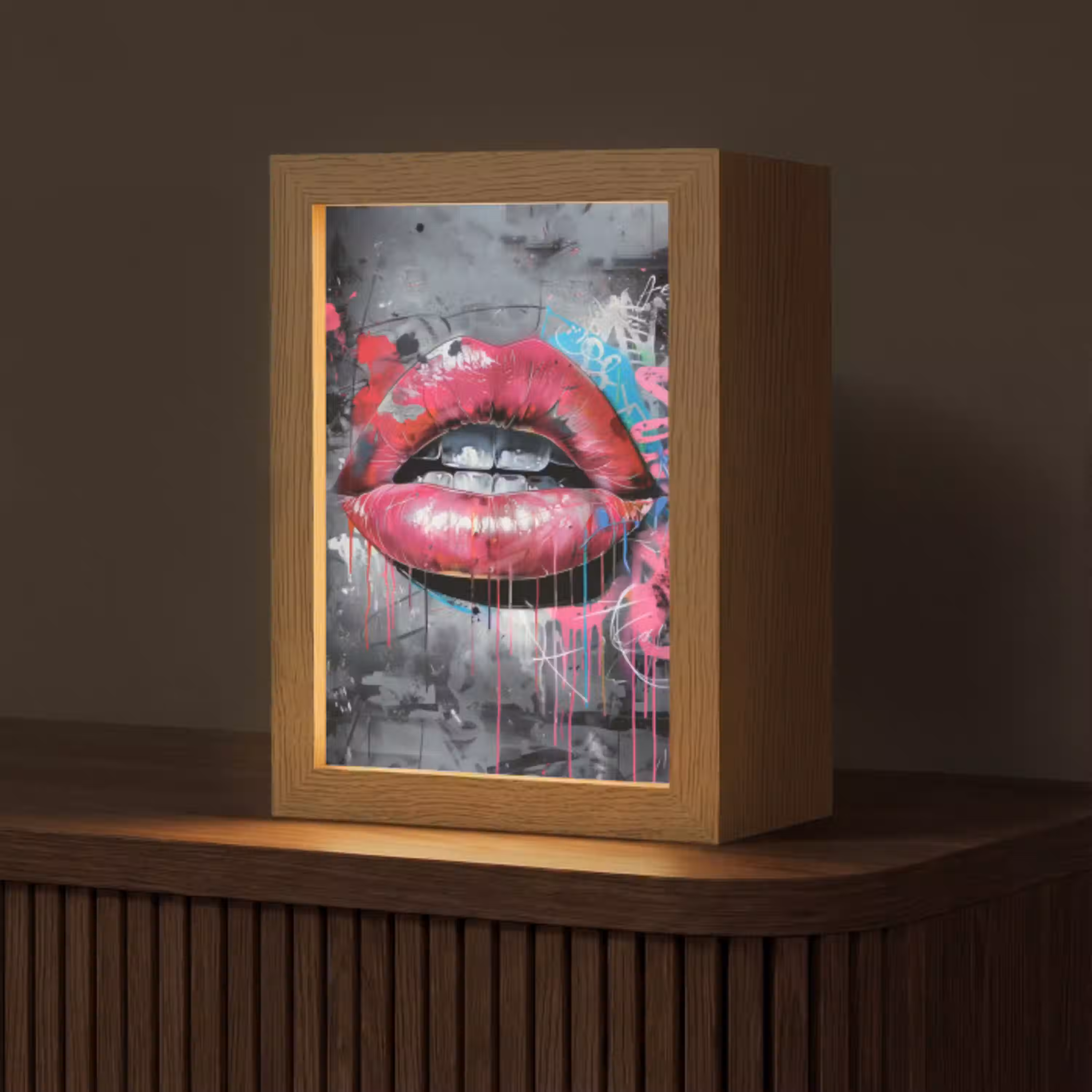 Lippen - Felroze - Graffiti - Verfstrepen Light Box met kabel (Tafellamp) klein -z3d_website