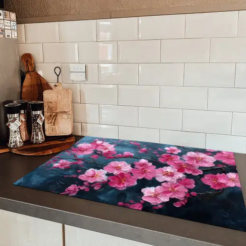 Bloem - Bloesems - Roze - Abstract Inductie beschermer vinyl 3mm klein -sfeer3