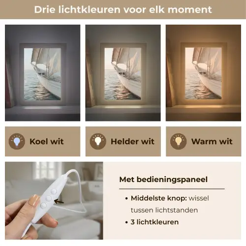 Zeilboot - Zee - Beige - Zon Light Box met kabel (Tafellamp) klein -USP_lichtkleurNL
