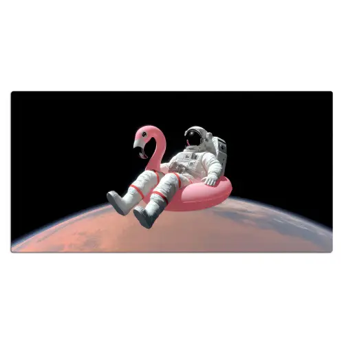 Astronaut - Flamingo - Zwemband - Roze Muismat XXL klein -3d_leeg