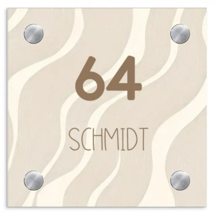 Beige golven - Modern Naambord Vierkant klein -3d