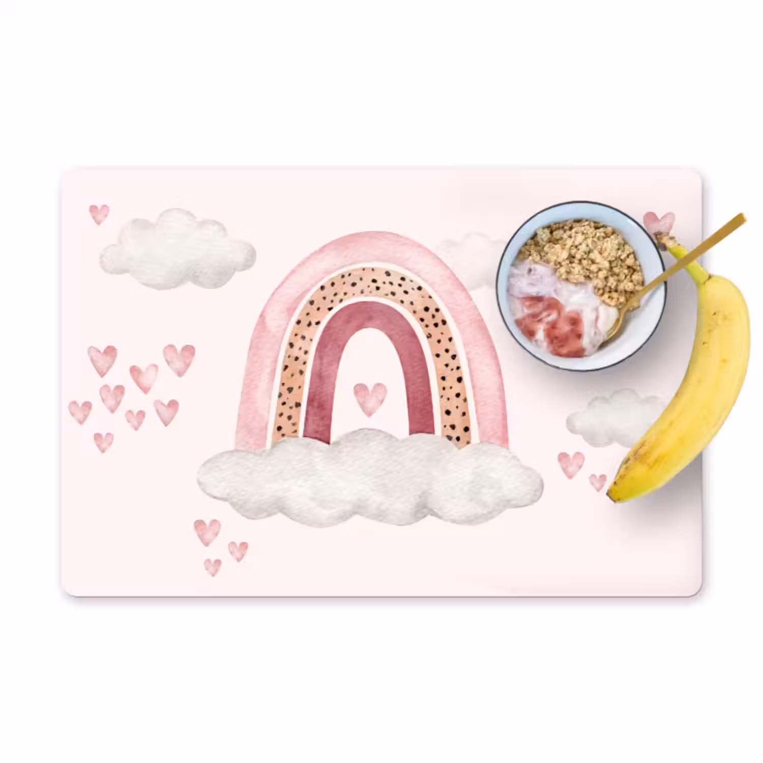 Placemat - 6 stuks - Regenboog - Hartjes - Roze - Watercolor - Meisjes