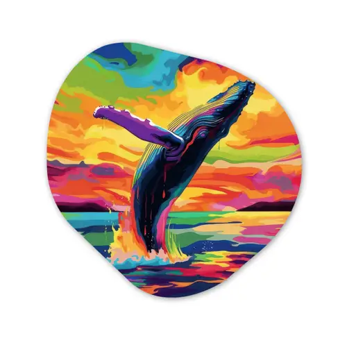Zonsondergang - Walvis - Geschilderd - Kleurrijk Wandcirkel Organisch Aluminium middel -3d