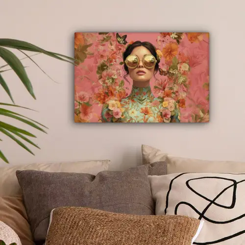Vrouw - Bril - Roze - Bloemen canvas 2cm klein -sfeer1