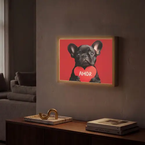 Amor - Hond  - Hartje - Rood Light Box met batterij (Wandlamp) middel -sfeer1