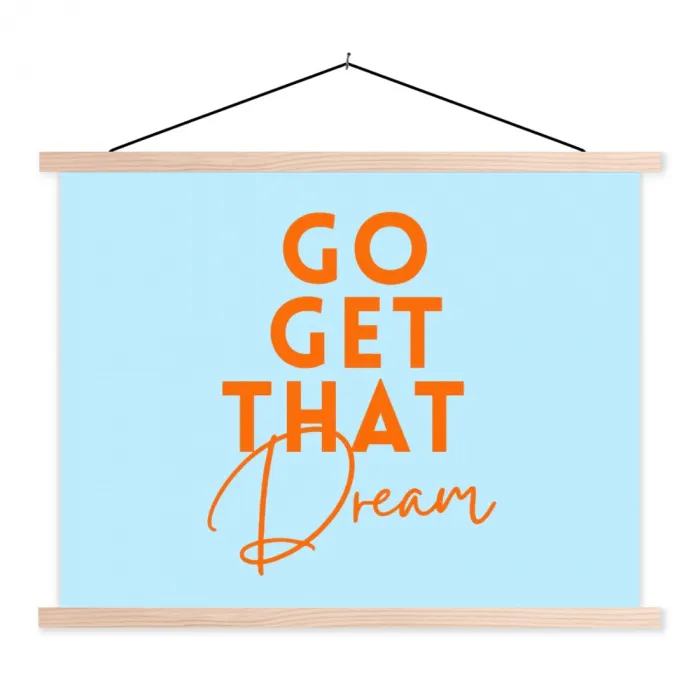 Blauw - Oranje - Tekst textielposter latten blank klein -3d