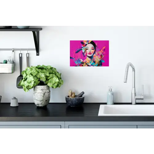 Vrouw - Portret - Abstract - Paars Muursticker klein -keuken