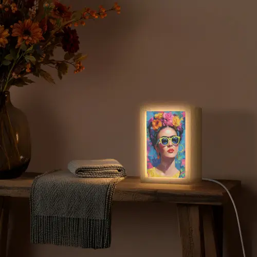 Vrolijk portret - Vrouw - Bloemenkroon Light Box met kabel (Tafellamp) klein -sfeer4