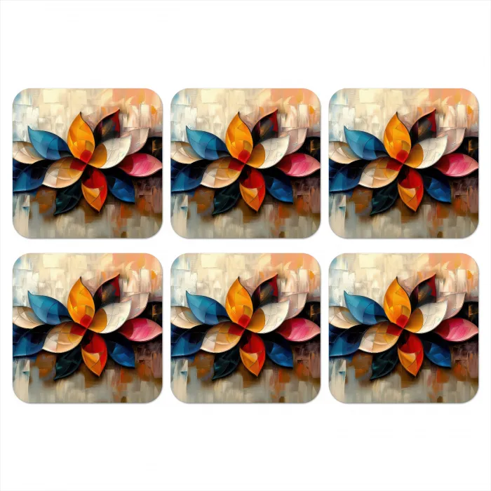 Bloem - Abstract - Kleurrijk - Bladeren onderzetter kurk middel -3d